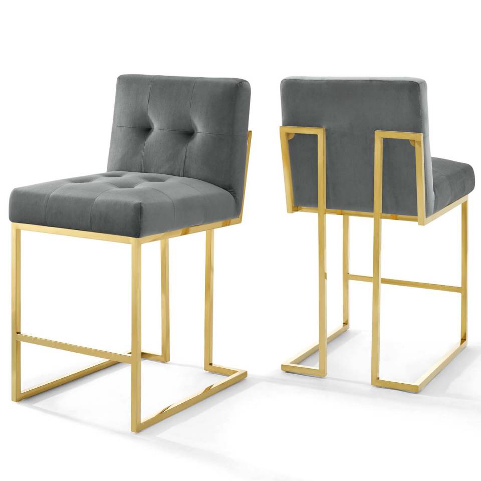 Modway Privy Gold Stainless Steel Performance Velvet Counter Stool Set of 2 - EEI-4155 | Counter Stools | Modishstore - 2