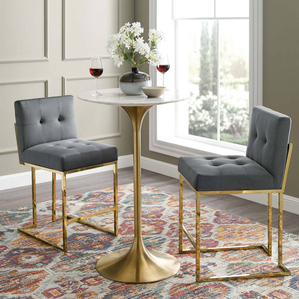 Modway Privy Gold Stainless Steel Performance Velvet Counter Stool Set of 2 - EEI-4155 | Counter Stools | Modishstore - 1