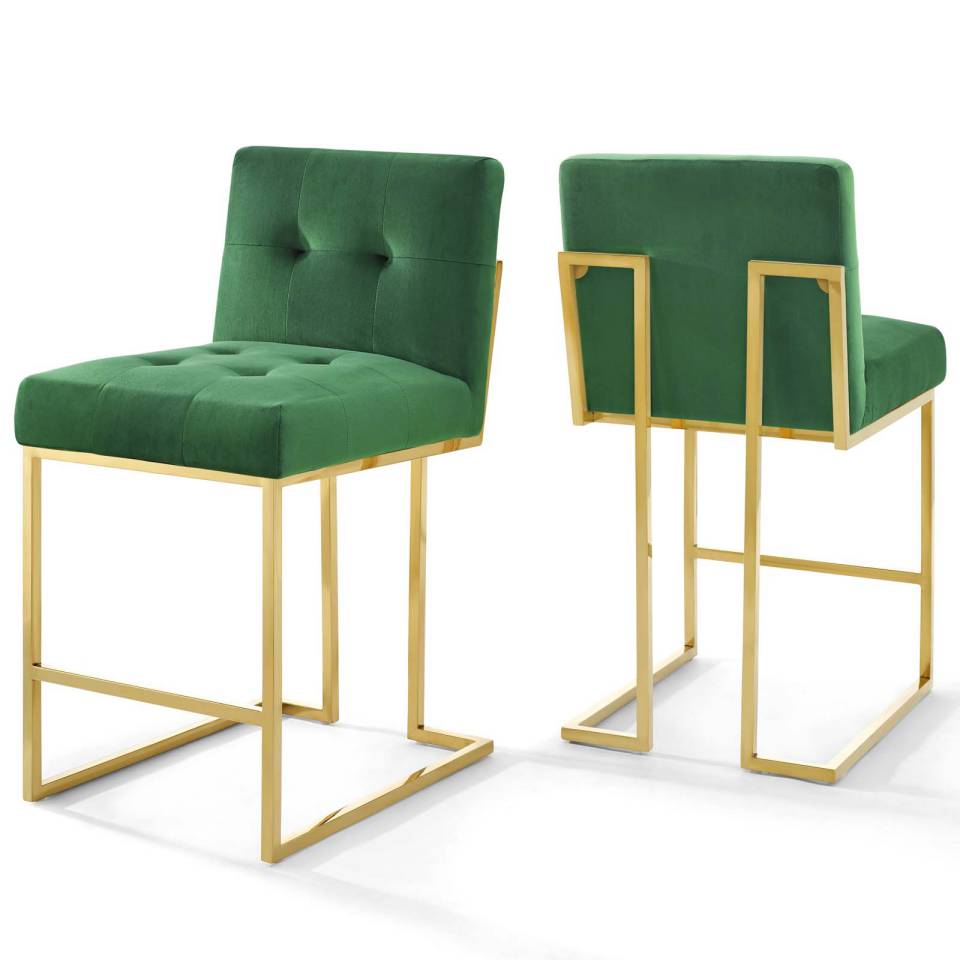 Modway Privy Gold Stainless Steel Performance Velvet Counter Stool Set of 2 - EEI-4155 | Counter Stools | Modishstore - 5