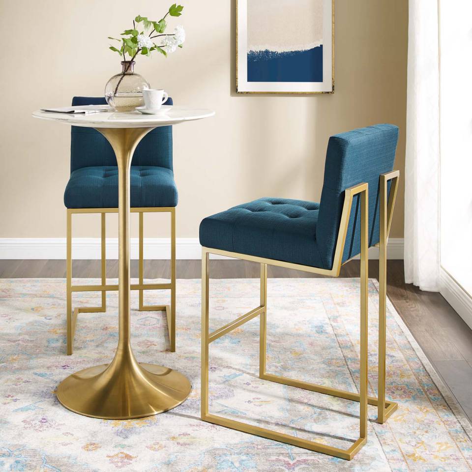 Modway Privy Gold Stainless Steel Performance Velvet Bar Stool Set of 2 - EEI-4157 | Bar Stools | Modishstore - 1
