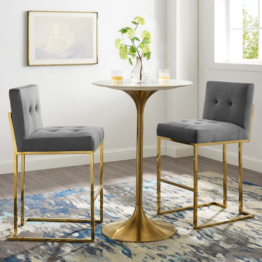 Modway Privy Gold Stainless Steel Performance Velvet Bar Stool Set of 2 - EEI-4158 | Bar Stools | Modishstore - 1