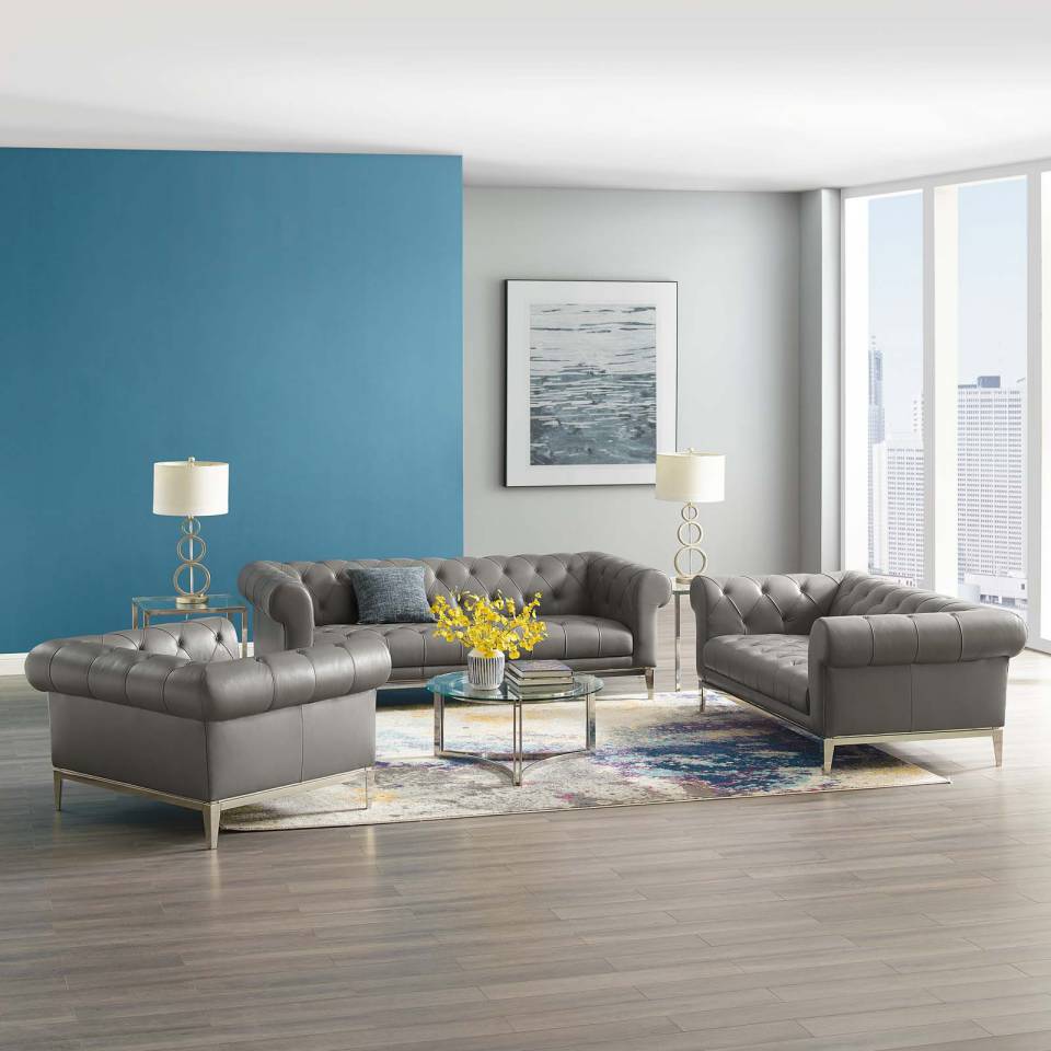 Modway Idyll 3 Piece Upholstered Leather Set - EEI-4190 | Sofa Set | Modishstore - 1