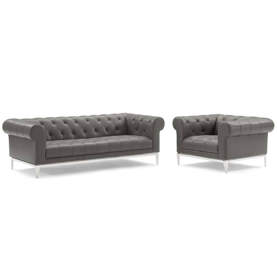 Modway Idyll Tufted Upholstered Leather Sofa and Armchair Set | Sofas | Modishstore-2