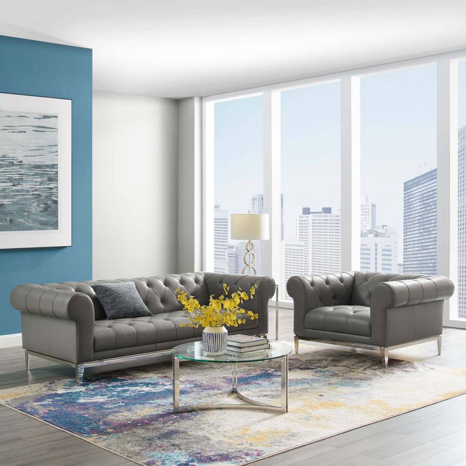 Modway Idyll Tufted Upholstered Leather Sofa and Armchair Set - EEI-4191 | Sofa Set | Modishstore - 1