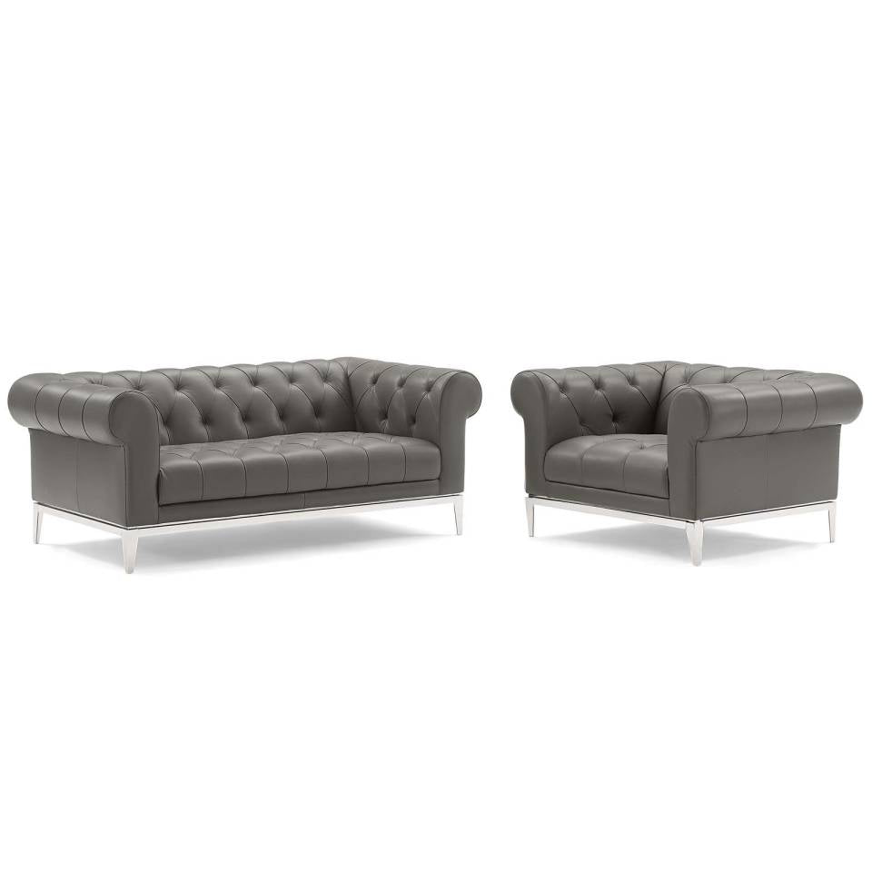 Modway Idyll Tufted Upholstered Leather Loveseat and Armchair - EEI-4193 | Loveseats | Modishstore - 2