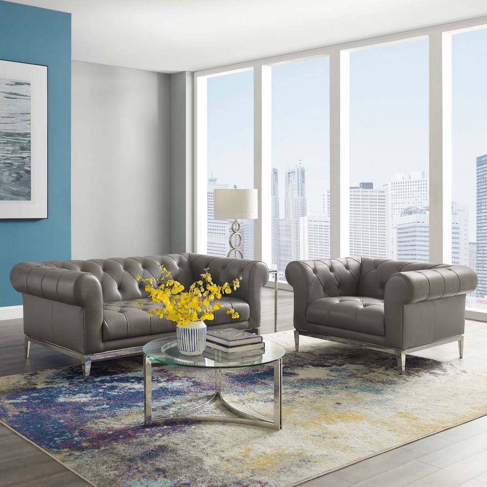 Modway Idyll Tufted Upholstered Leather Loveseat and Armchair - EEI-4193 | Loveseats | Modishstore - 1