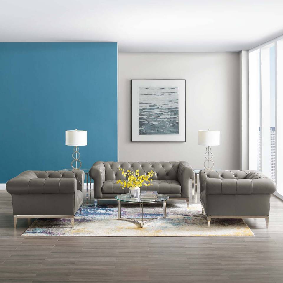 Modway Idyll Tufted Upholstered Leather 3 Piece Set - EEI-4194 | Sofa Set | Modishstore - 1