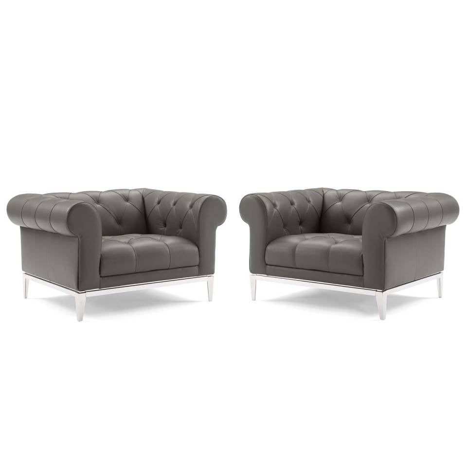 Modway Idyll Tufted Upholstered Leather Armchair Set of 2 - EEI-4195 | Armchairs | Modishstore - 2