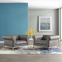 Modway Idyll Leather Armchair with Tufting Vintage Gray Steel Set of 2 – EEI-4195
