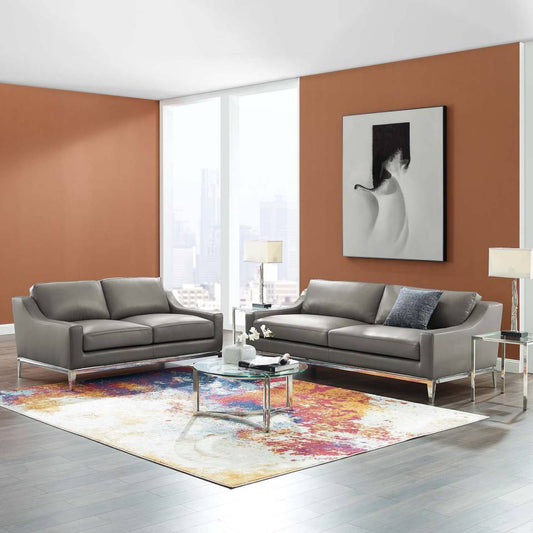 Modway Harness Stainless Steel Base Leather Sofa and Loveseat Set - EEI-4196 | Sofa Set | Modishstore - 1