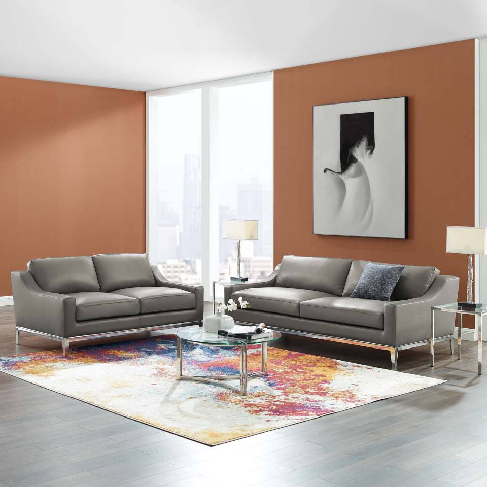 Modway Harness Stainless Steel Base Leather Sofa and Loveseat Set - EEI-4196 | Sofa Set | Modishstore - 1