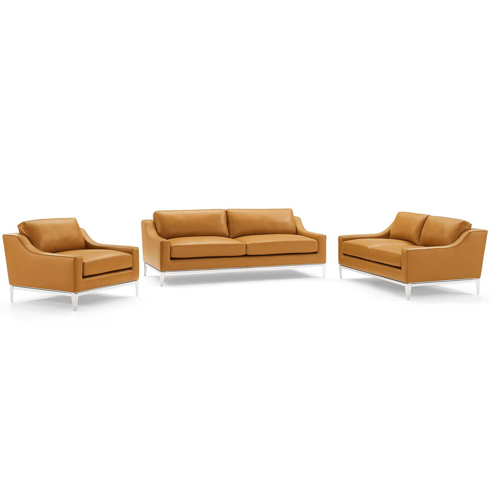 Modway Harness 3 Piece Stainless Steel Base Leather Set - EEI-4197 | Sofa Set | Modishstore - 6