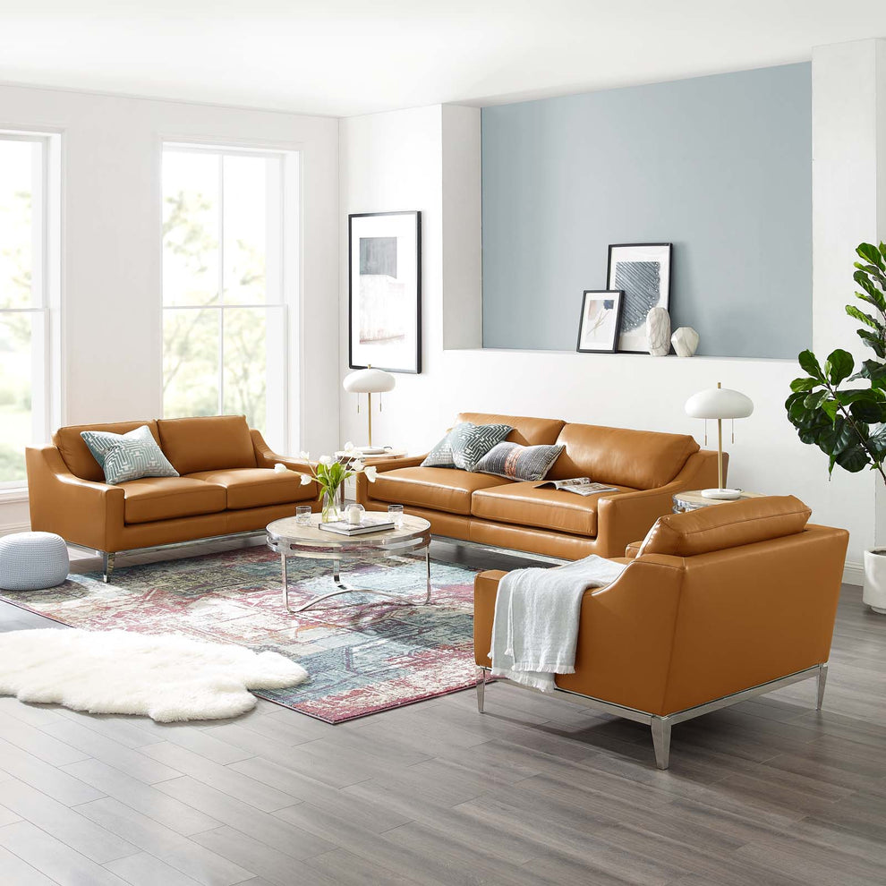 Modway Harness 3 Piece Stainless Steel Base Leather Set - EEI-4197 | Sofa Set | Modishstore - 5