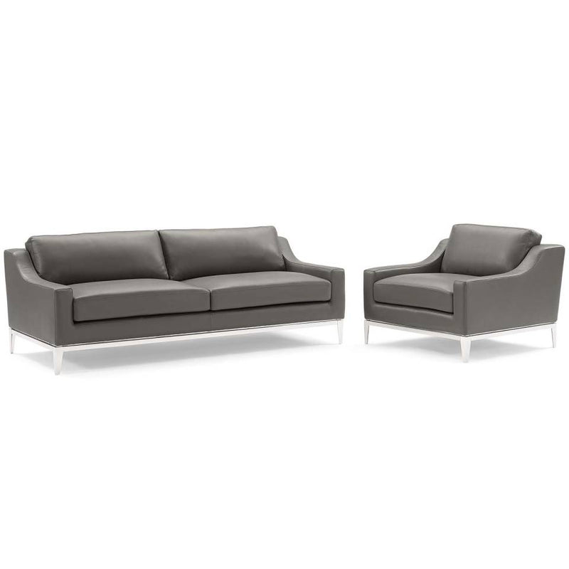 Modway Harness Stainless Steel Base Leather Sofa & Armchair Set | Sofas | Modishstore-2