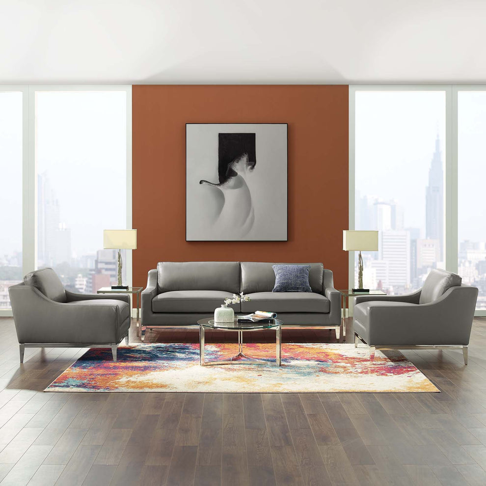 Modway Harness 3 Piece Stainless Steel Base Leather Set - EEI-4199 | Sofa Set | Modishstore - 1