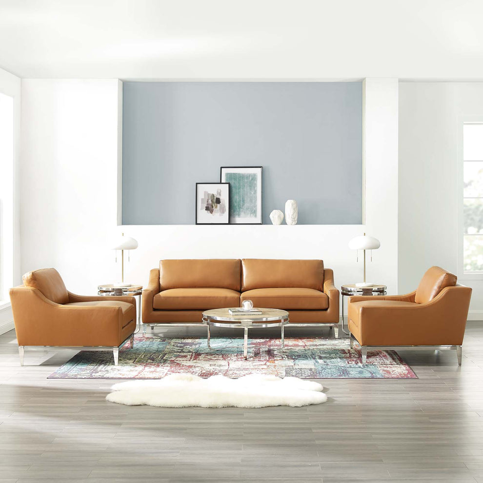 Modway Harness 3 Piece Stainless Steel Base Leather Set - EEI-4199 | Sofa Set | Modishstore - 5