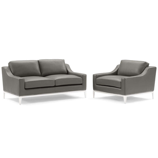 Modway Harness Stainless Steel Base Leather Loveseat & Armchair Set - EEI-4200 | Sofa Set | Modishstore - 1