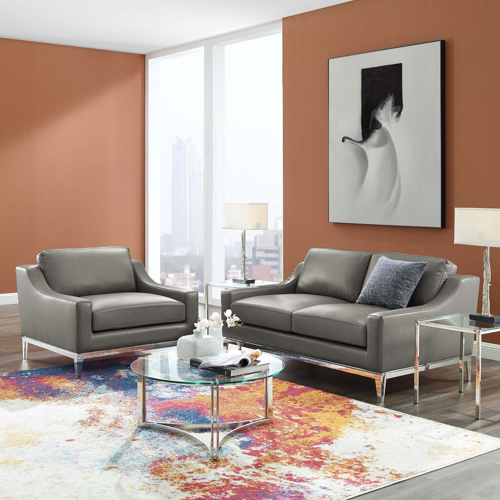 Modway Harness Stainless Steel Base Leather Loveseat & Armchair Set - EEI-4200 | Sofa Set | Modishstore - 5