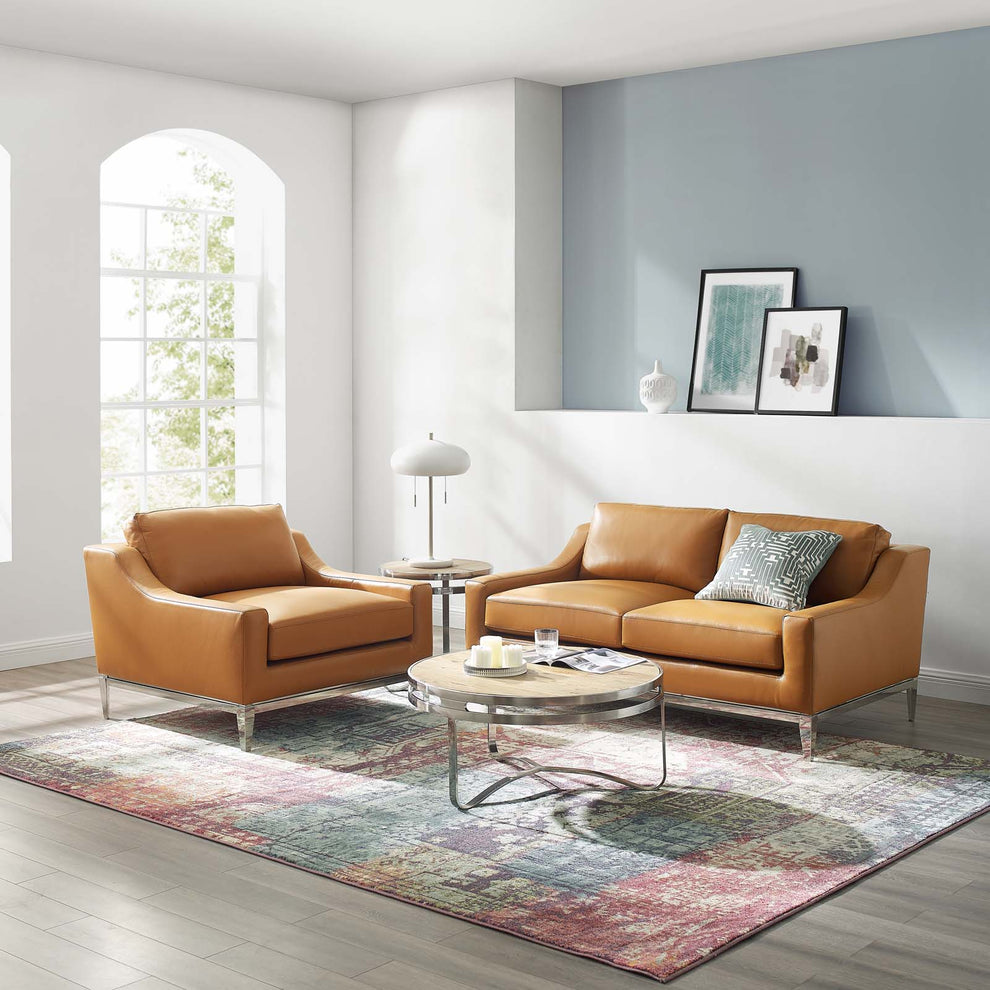 Modway Harness Stainless Steel Base Leather Loveseat & Armchair Set - EEI-4200 | Sofa Set | Modishstore - 6