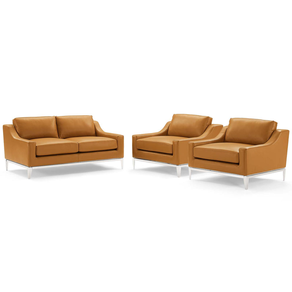 Harness 3 Piece Stainless Steel Base Leather Set By Modway - EEI-4201 | Sofa Set | Modishstore - 2
