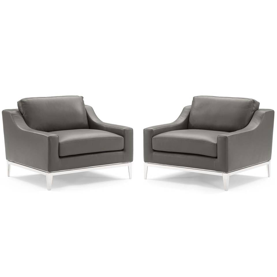Modway Harness Stainless Steel Base Leather Armchair Set of 2 - EEI-4202 | Armchairs | Modishstore - 2