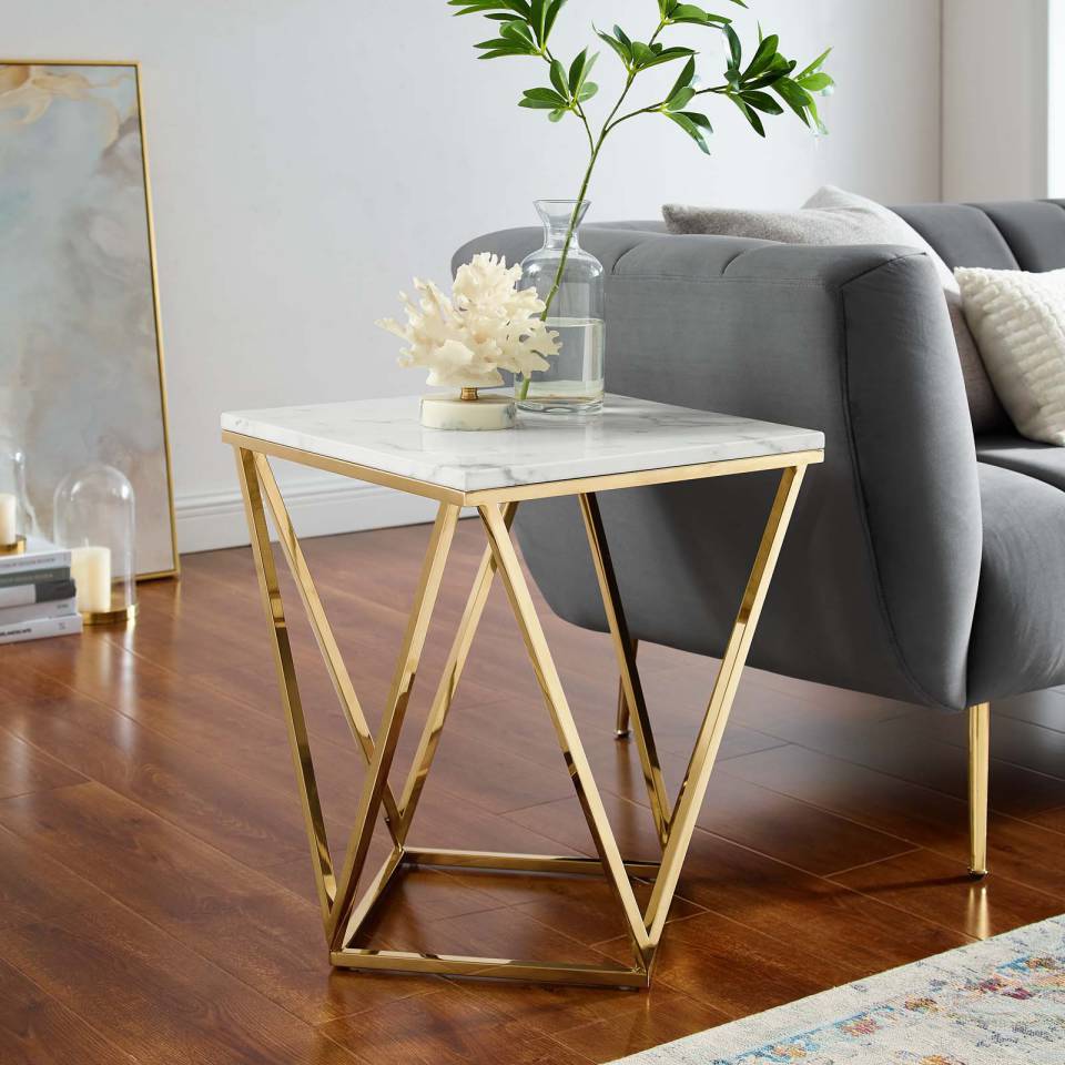 Modway Vertex Gold Metal Stainless Steel End Table | End Tables | Modishstore