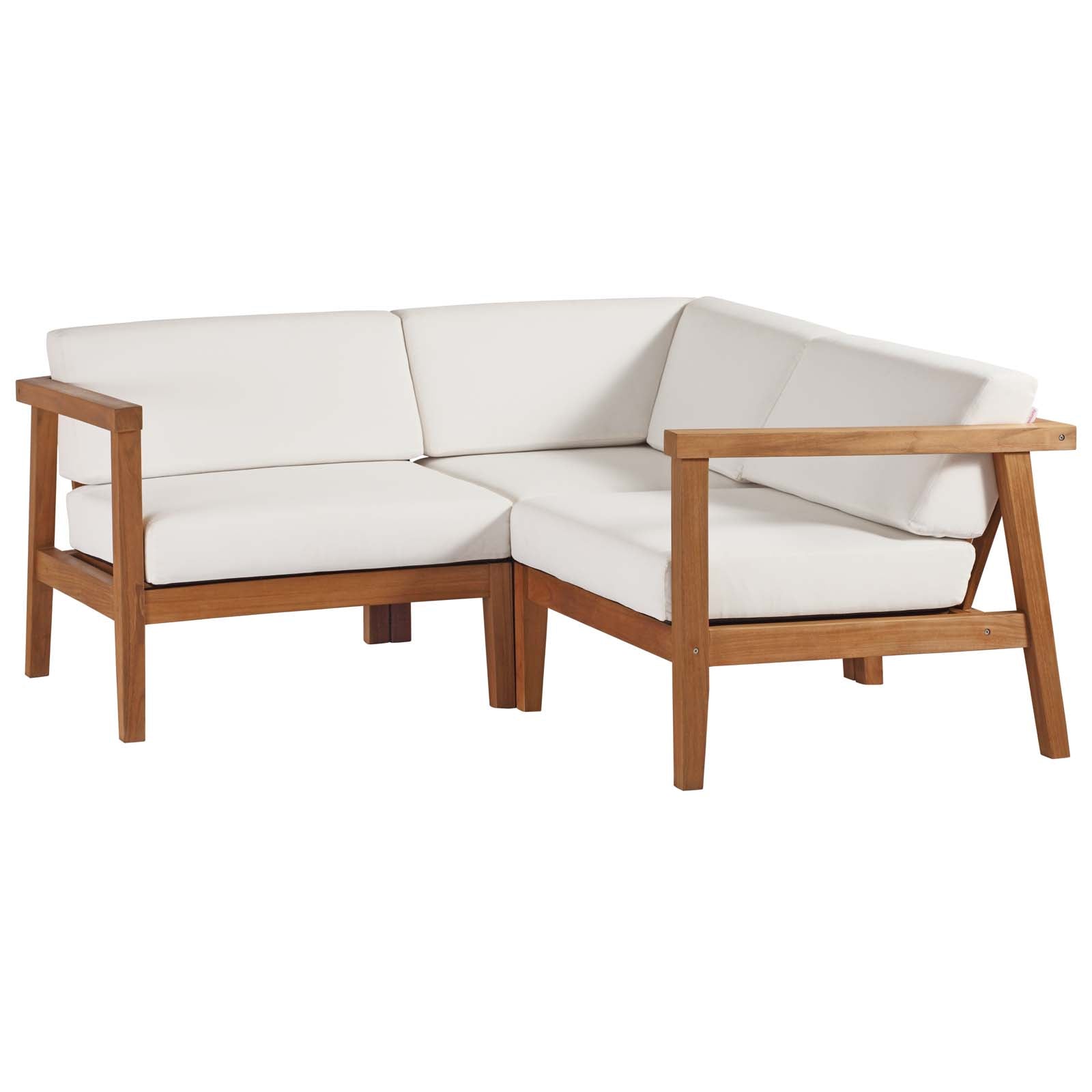 Modway Bayport Outdoor Patio Teak Wood 3-Piece Sectional Sofa Set | Outdoor Sofas, Loveseats & Sectionals | Modishstore-3