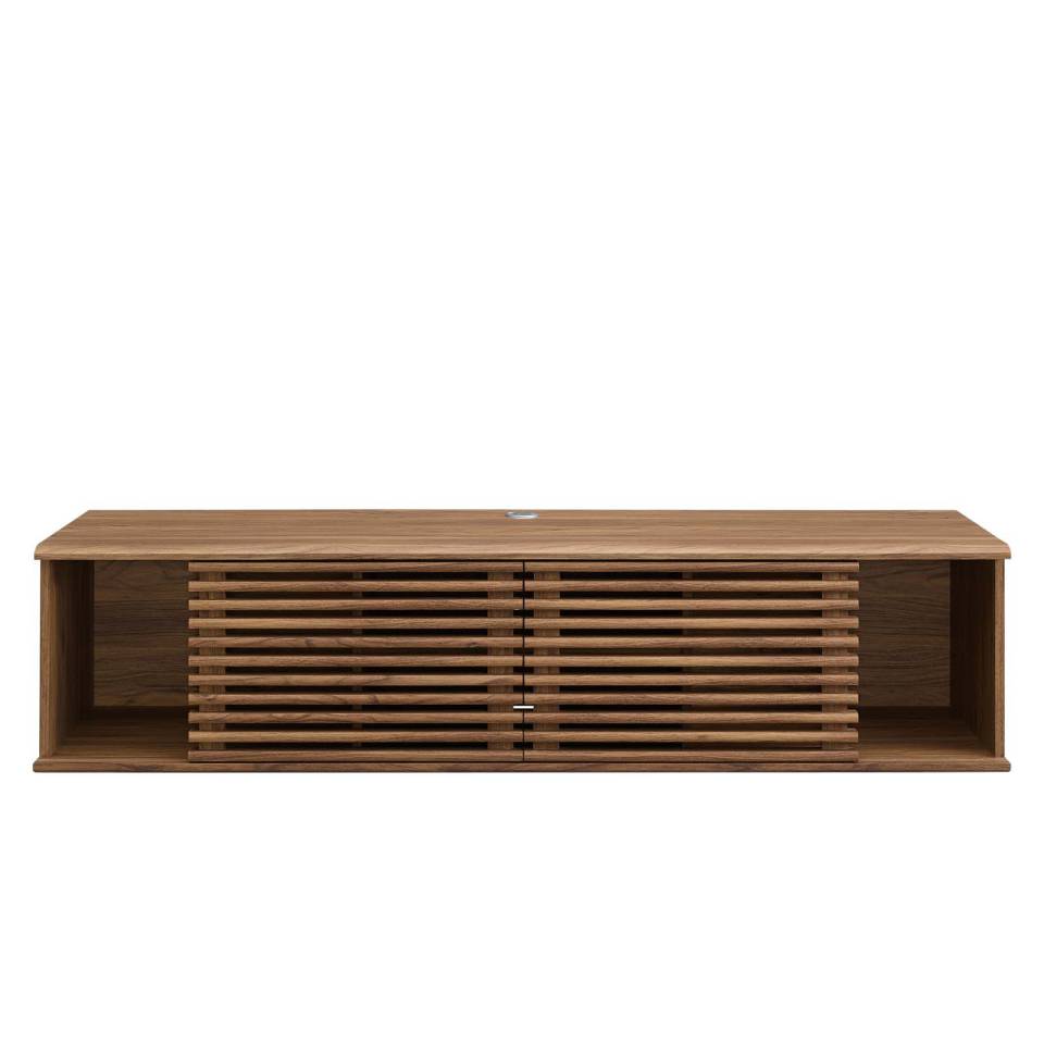 Modway Render 60" Wall-Mount Media Console TV Stand - EEI-4267 for flat screen upto 65 in  Walnut Console table  Adjustable center shelf  sliding doors | TV Stands | Modishstore - 4