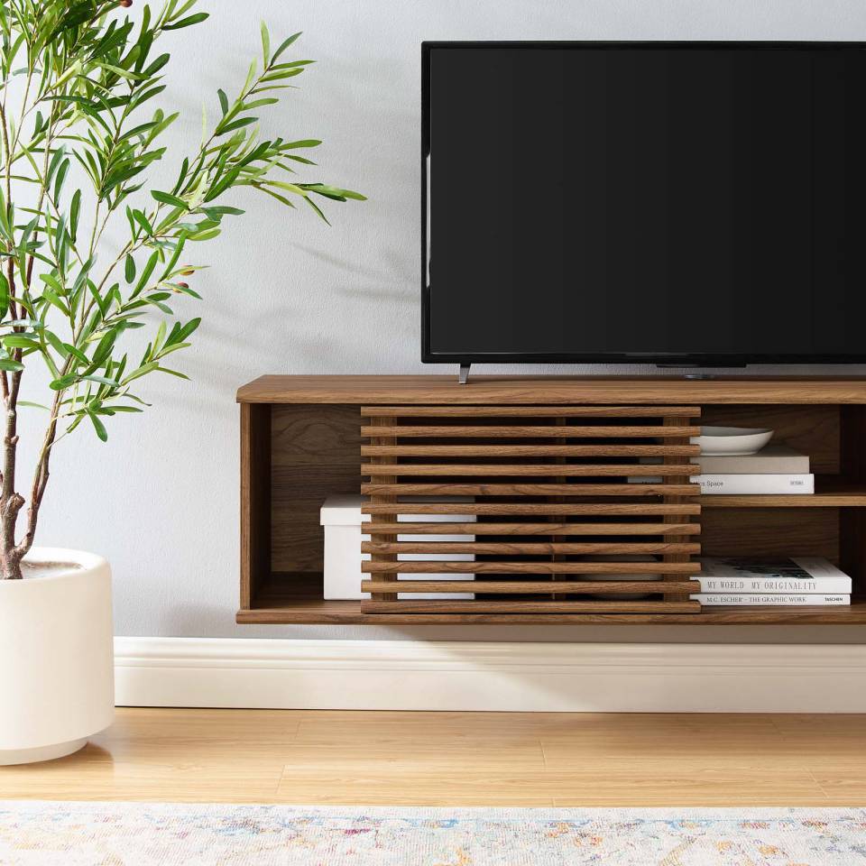 Modway Render 60" Wall-Mount Media Console TV Stand - EEI-4267 for flat screen upto 65 in  Walnut Console table  Adjustable center shelf  sliding doors | TV Stands | Modishstore - 2