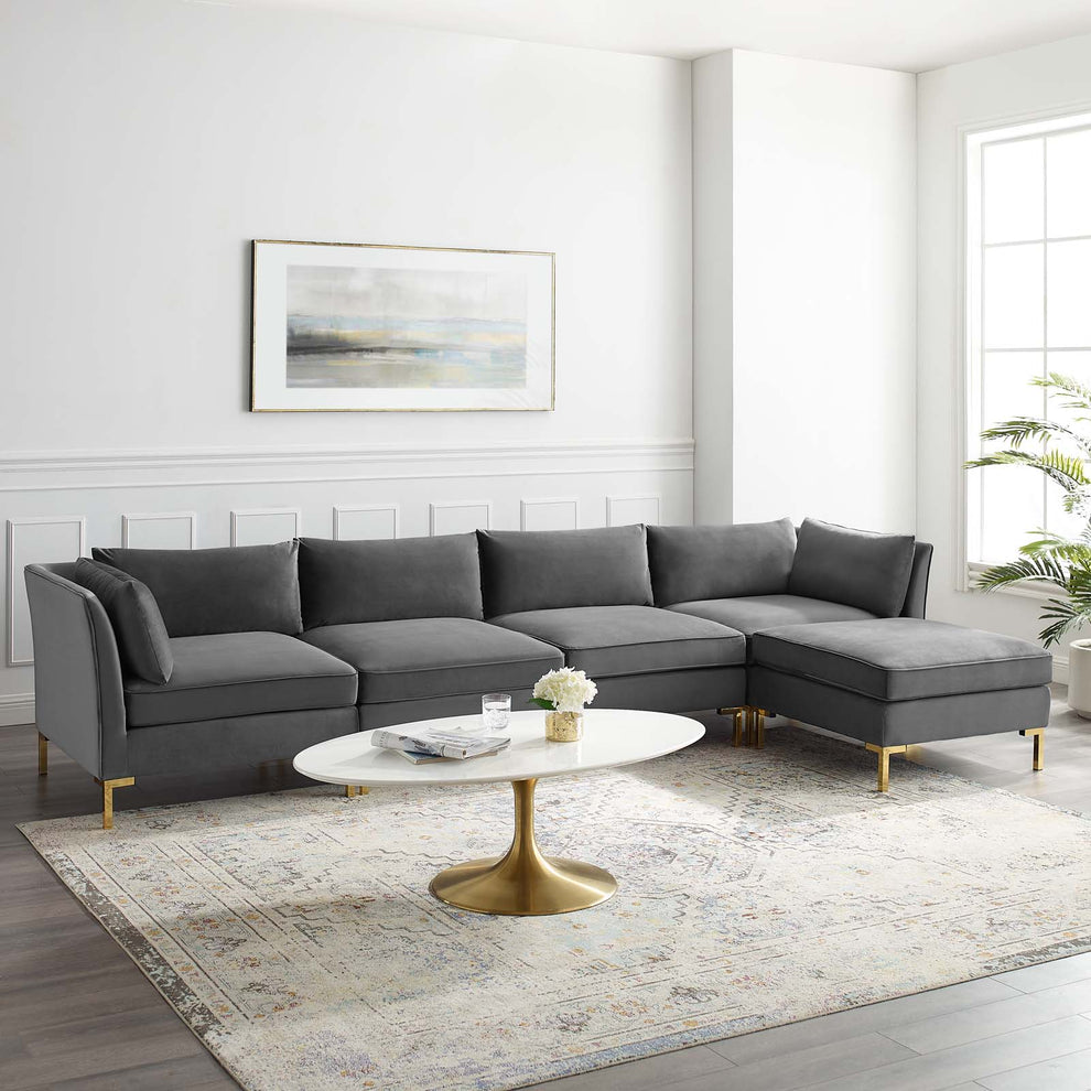 Modway Ardent 5-Piece Performance Velvet Sectional Sofa - EEI-4273 | Sofa Set | Modishstore - 1