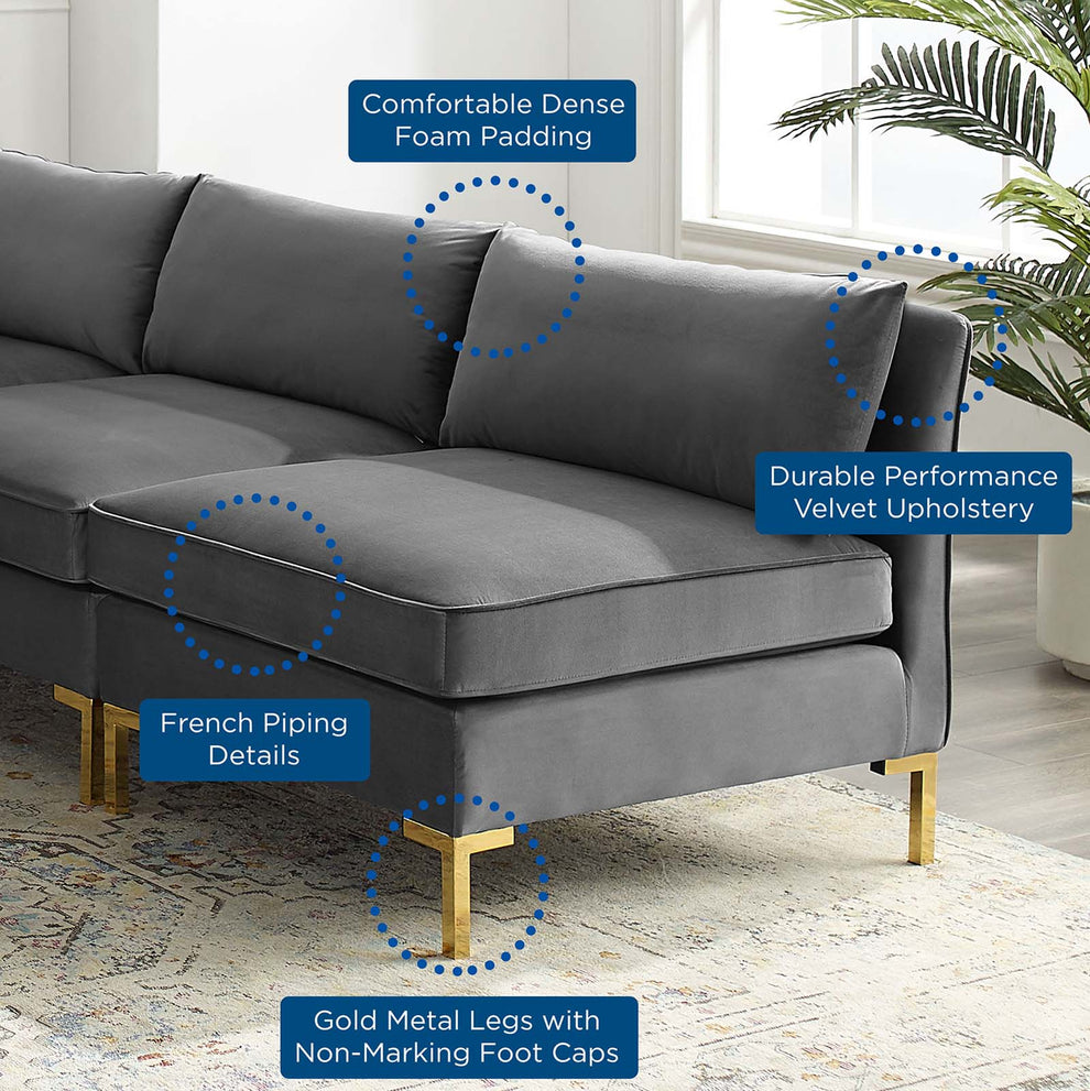 Modway Ardent 5-Piece Performance Velvet Sectional Sofa - EEI-4276 | Sofa Set | Modishstore - 22
