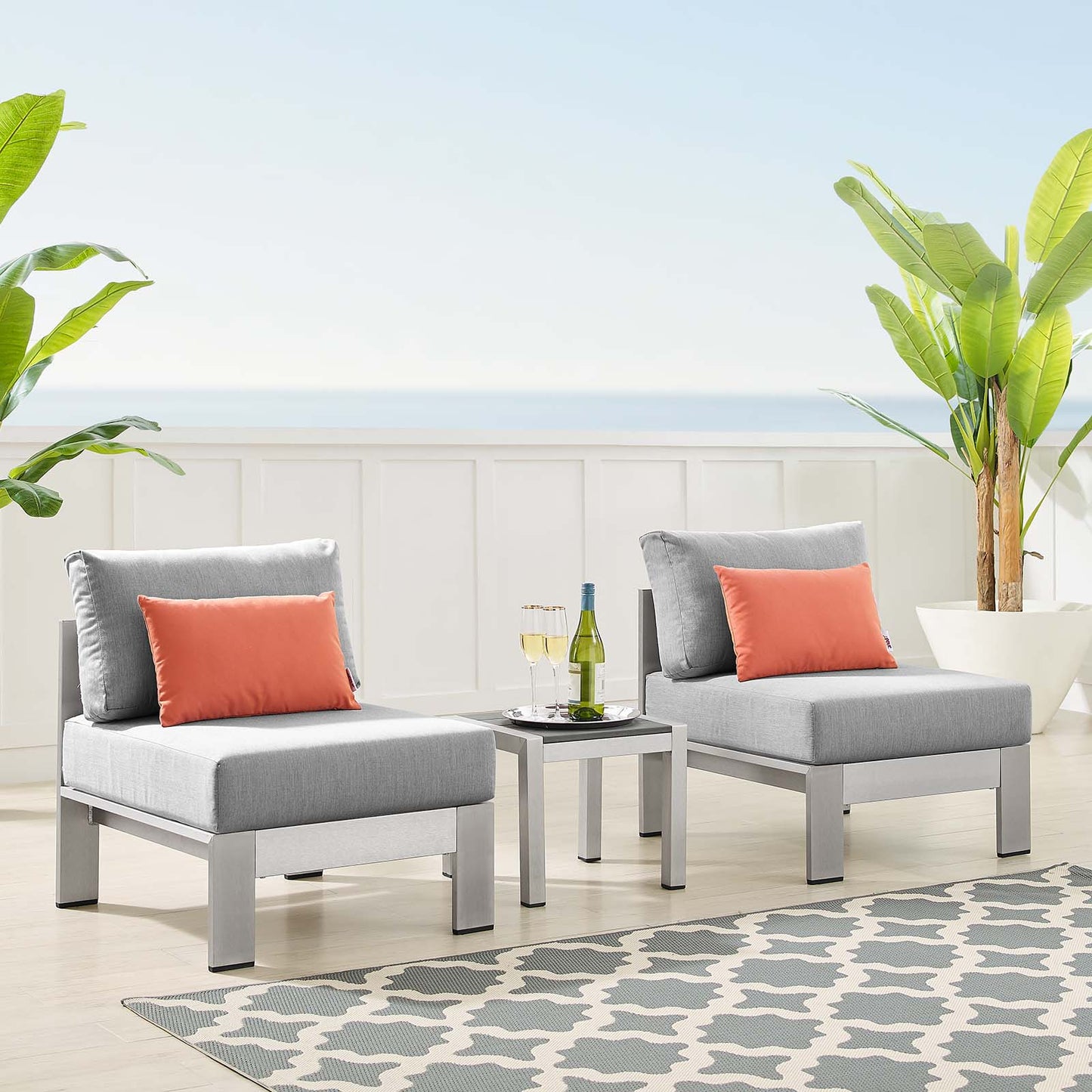 Modway Shore Sunbrella® Fabric Outdoor Patio Aluminum 3 Piece Set - EEI-4312 | Outdoor Sofas, Loveseats & Sectionals | Modishstore - 1
