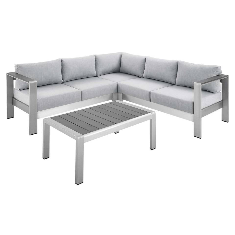 Modway Shore Sunbrella® Fabric Outdoor Patio Aluminum 4 Piece Sectional Sofa Set | Outdoor Sofas, Loveseats & Sectionals | Modishstore-2