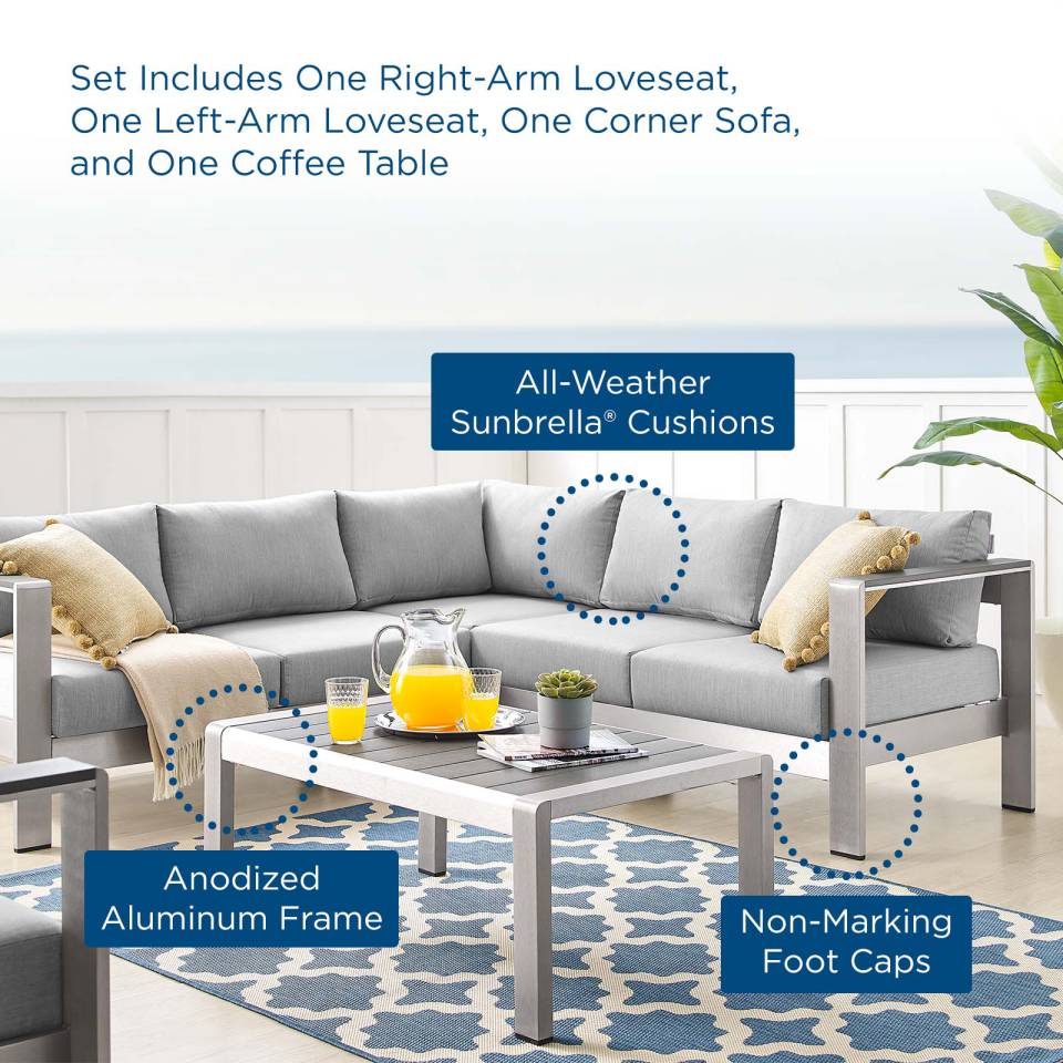Modway Shore Sunbrella® Fabric Outdoor Patio Aluminum 4 Piece Sectional Sofa Set - EEI-4314 | Outdoor Sofas, Loveseats & Sectionals | Modishstore - 5