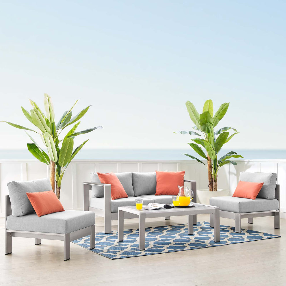 Shore Sunbrella® Fabric Outdoor Patio Aluminum 4 Piece Set By Modway - EEI-4315 | Outdoor Sofas, Loveseats & Sectionals | Modishstore - 1