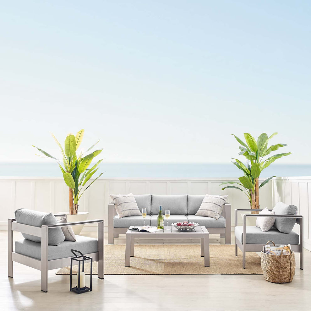 Shore Sunbrella® Fabric Outdoor Patio Aluminum 4 Piece Set By Modway - EEI-4316 | Outdoor Sofas, Loveseats & Sectionals | Modishstore - 1
