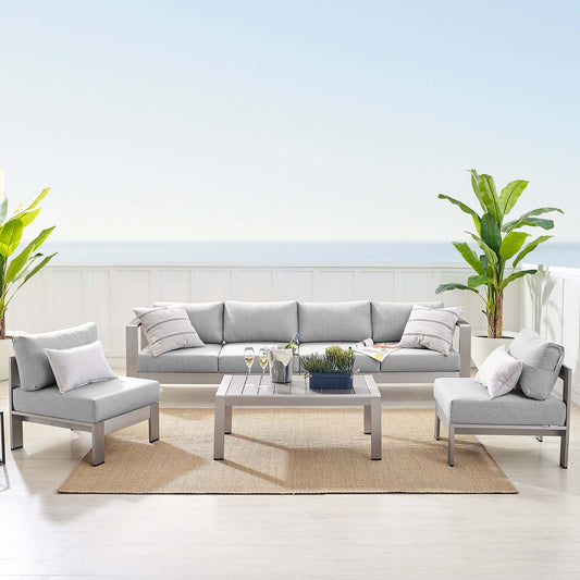 Modway Shore Sunbrella® Fabric Outdoor Patio Aluminum 5 Piece Sectional Sofa Set | Outdoor Sofas, Loveseats & Sectionals | Modishstore