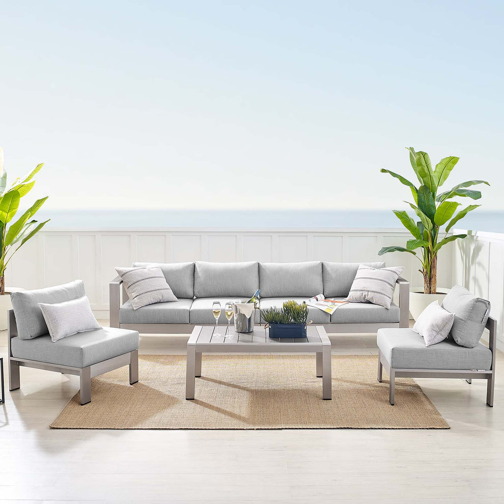 Modway Shore Sunbrella® Fabric Outdoor Patio Aluminum 5 Piece Sectional Sofa Set - EEI-4318 | Outdoor Sofas, Loveseats & Sectionals | Modishstore - 1
