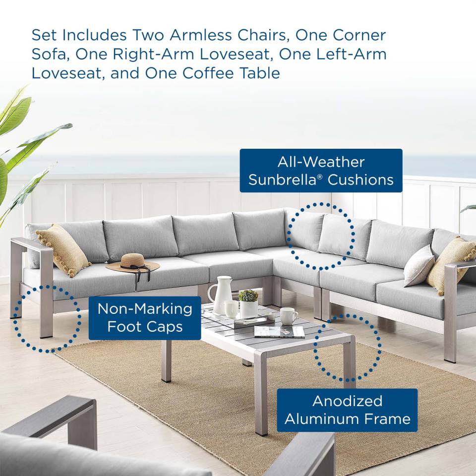 Modway Shore Sunbrella® Fabric Outdoor Patio Aluminum 6 Piece Sectional Sofa Set - EEI-4319 | Outdoor Sofas, Loveseats & Sectionals | Modishstore - 16
