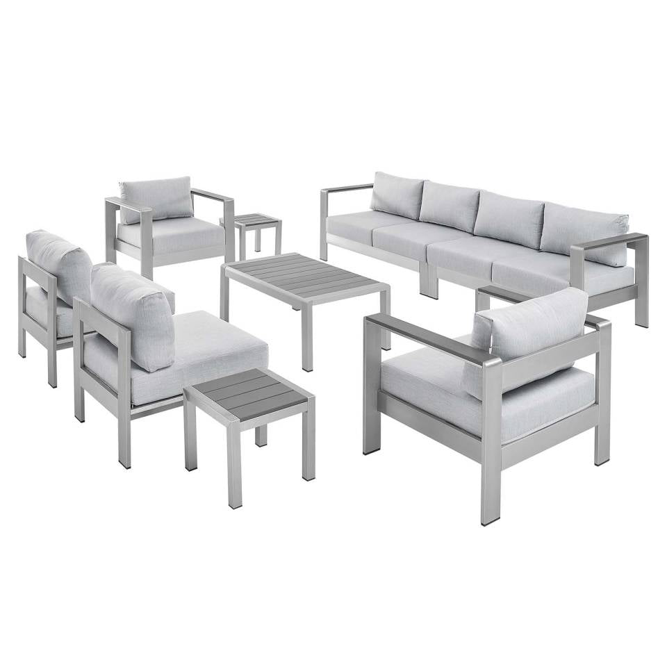 Modway Shore Sunbrella® Fabric Outdoor Patio Aluminum 9 Piece Sectional Sofa Set - EEI-4320 | Outdoor Sofas, Loveseats & Sectionals | Modishstore - 2