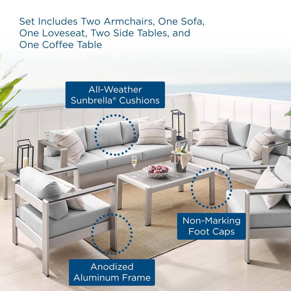 Modway Shore Sunbrella® Fabric Outdoor Patio Aluminum 7 Piece Set - EEI-4322 | Outdoor Sofas, Loveseats & Sectionals | Modishstore - 11