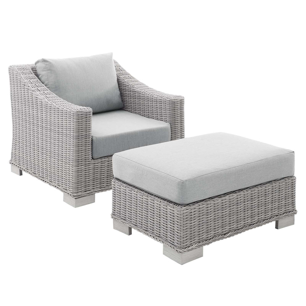 Modway Conway Sunbrella® Outdoor Patio Wicker Rattan 2-Piece Armchair and Ottoman Set - EEI-4354 | Outdoor Chairs | Modishstore - 3