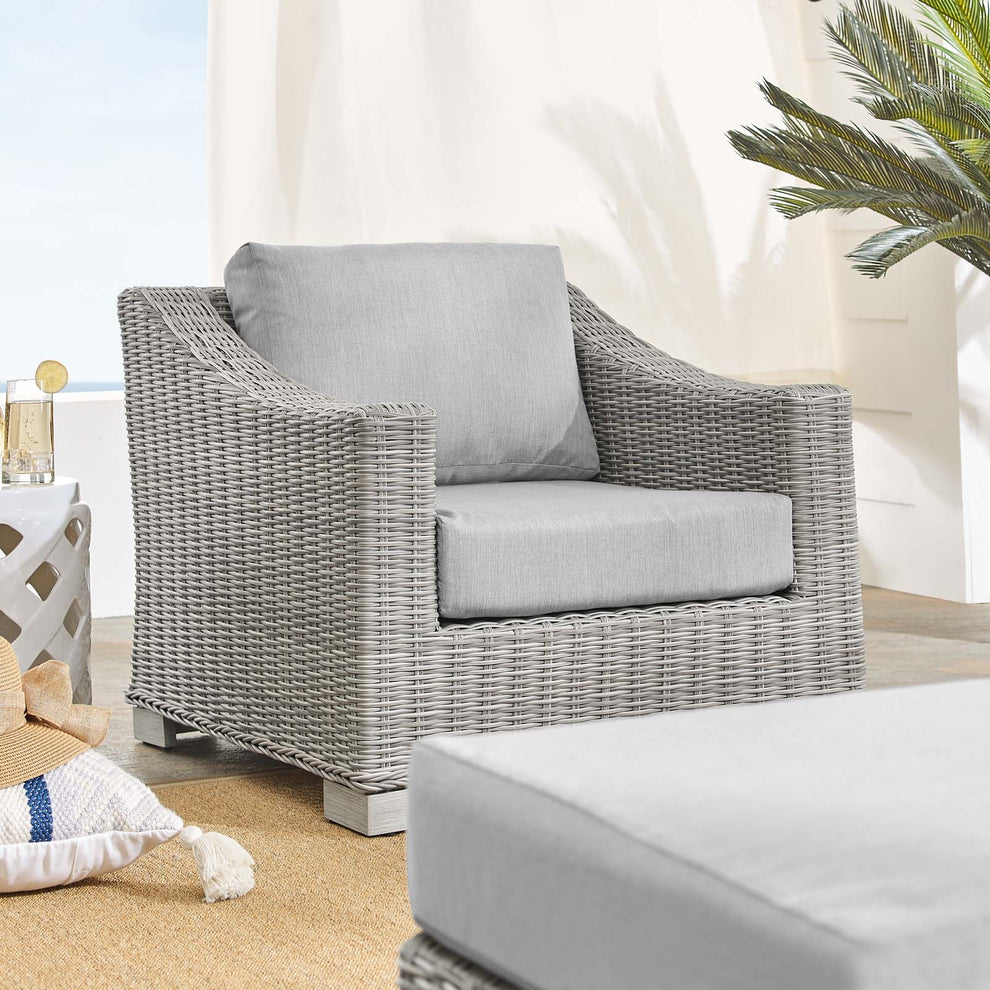Modway Conway Sunbrella® Outdoor Patio Wicker Rattan 2-Piece Armchair and Ottoman Set - EEI-4354 | Outdoor Chairs | Modishstore - 2