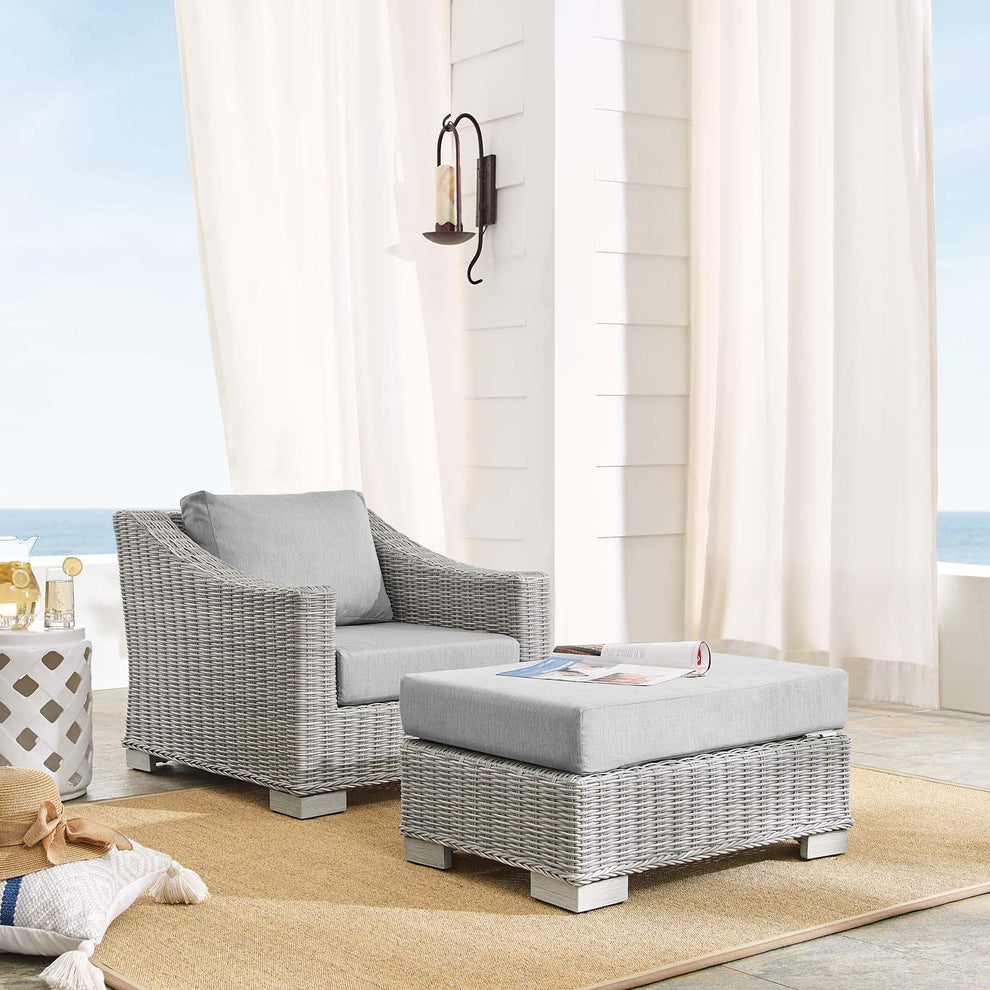 Modway Conway Sunbrella® Outdoor Patio Wicker Rattan 2-Piece Armchair and Ottoman Set - EEI-4354 | Outdoor Chairs | Modishstore - 1
