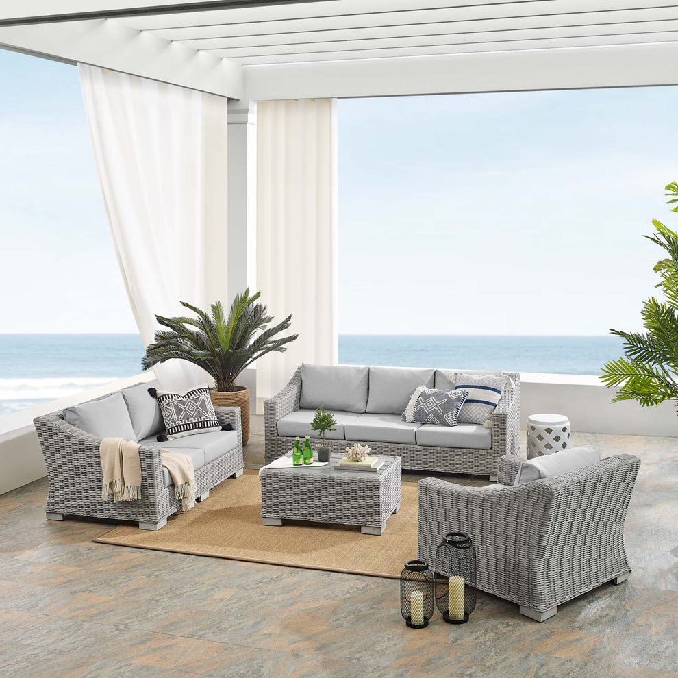 Modway Conway Sunbrella® Outdoor Patio Wicker Rattan 4-Piece Furniture Set - EEI-4355 | Outdoor Sofas, Loveseats & Sectionals | Modishstore - 1