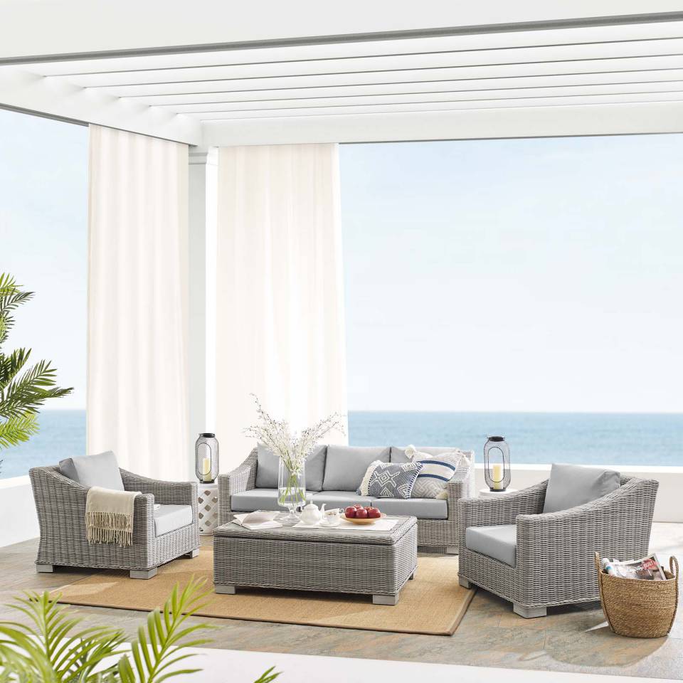Modway Conway Sunbrella® Outdoor Patio Wicker Rattan 4-Piece Furniture Set - EEI-4359 | Outdoor Sofas, Loveseats & Sectionals | Modishstore - 1