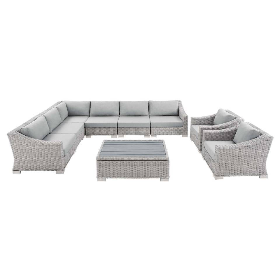 Modway Conway Sunbrella® Outdoor Patio Wicker Rattan 9-Piece Sectional Sofa Set - EEI-4360 | Outdoor Sofas, Loveseats & Sectionals | Modishstore - 1