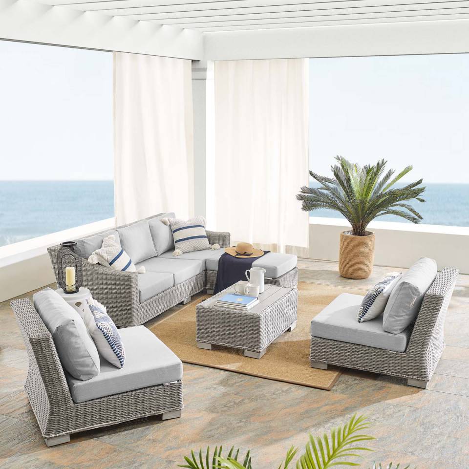 Modway Conway Sunbrella® Outdoor Patio Wicker Rattan 5-Piece Furniture Set - EEI-4361 | Outdoor Sofas, Loveseats & Sectionals | Modishstore - 1
