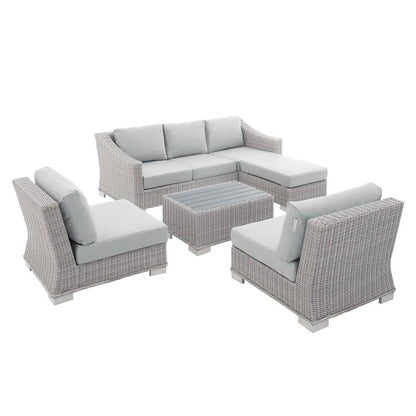 Modway Conway Sunbrella® Outdoor Patio Wicker Rattan 5-Piece Furniture Set | Outdoor Patio Daybed | Modishstore-12