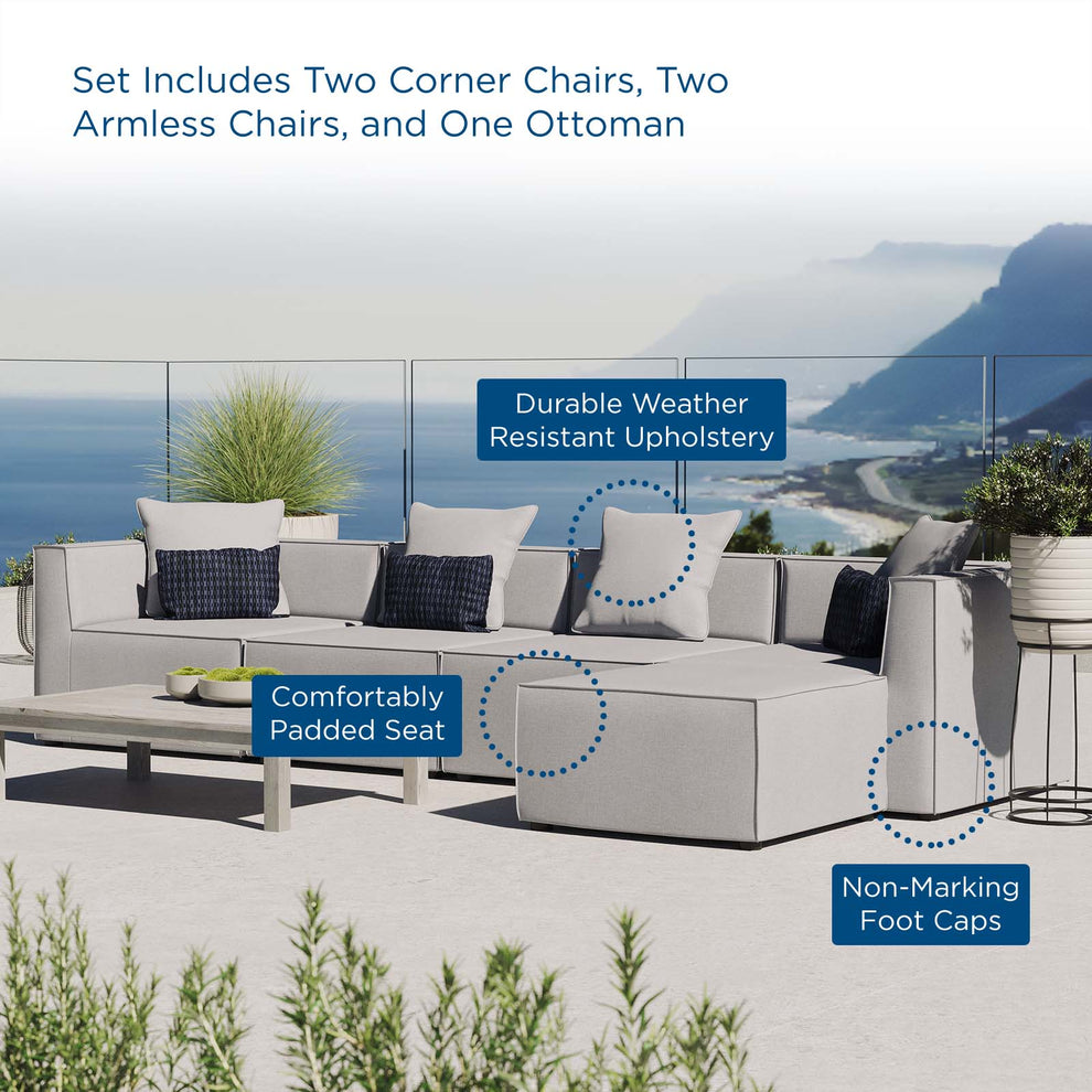 Modway Saybrook Outdoor Patio Upholstered 5-Piece Sectional Sofa - EEI-4382 | Outdoor Sofas, Loveseats & Sectionals | Modishstore - 11